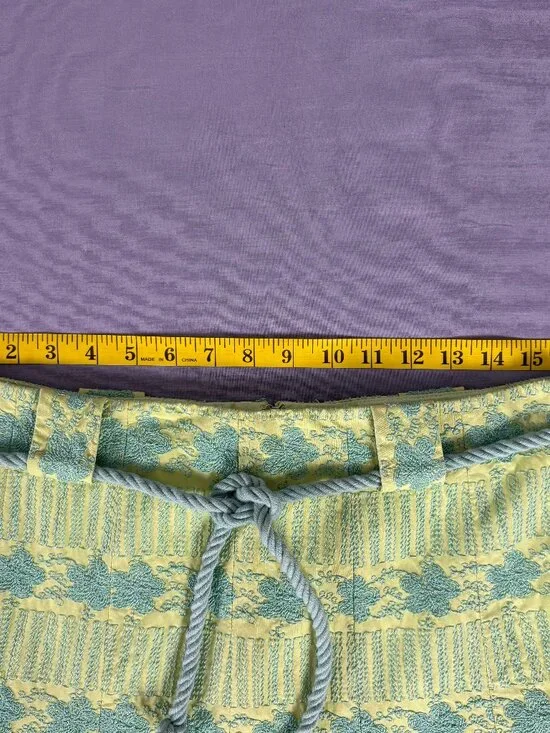 Nanette Lepore Aqua Neon Green Textured Skirt Fringe Hem Belted Size 8 Lined - Picture 6 of 7